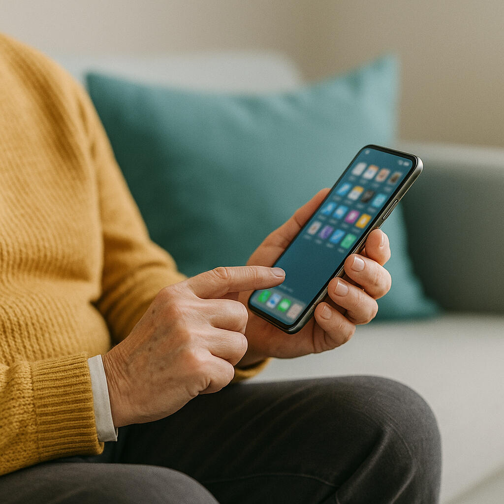 Customer with her smartphone.